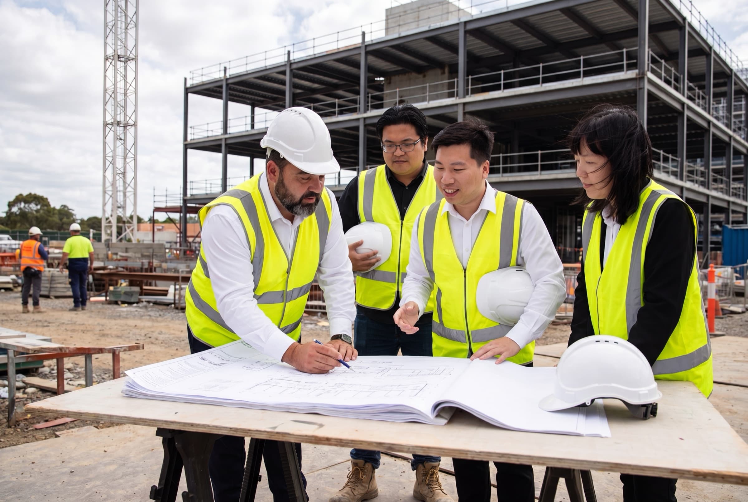 ACSES engineers on a construction site review